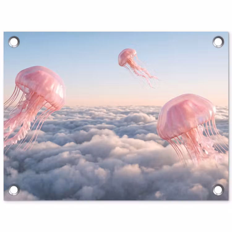 Garden Poster - Pink Animal - Clouds - Roze dier - Wolken tuinposter los doek klein