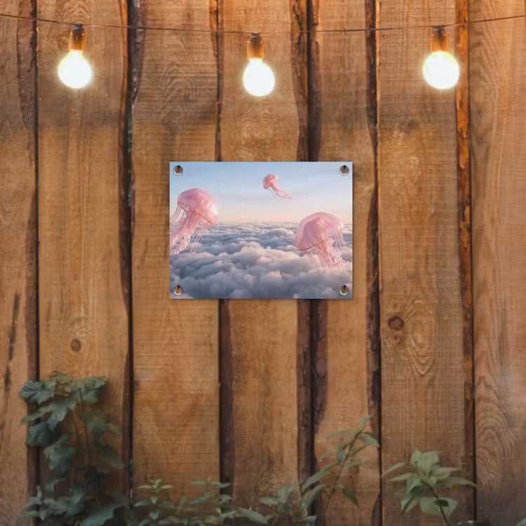 Garden Poster - Pink Animal - Clouds - Roze dier - Wolken tuinposter los doek klein