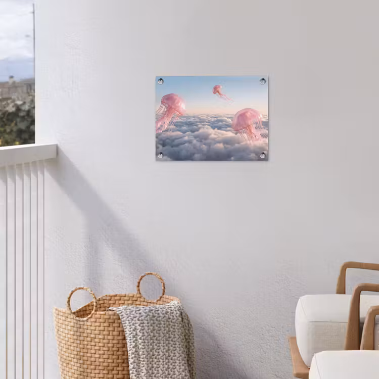 Garden Poster - Pink Animal - Clouds - Roze dier - Wolken tuinposter los doek klein