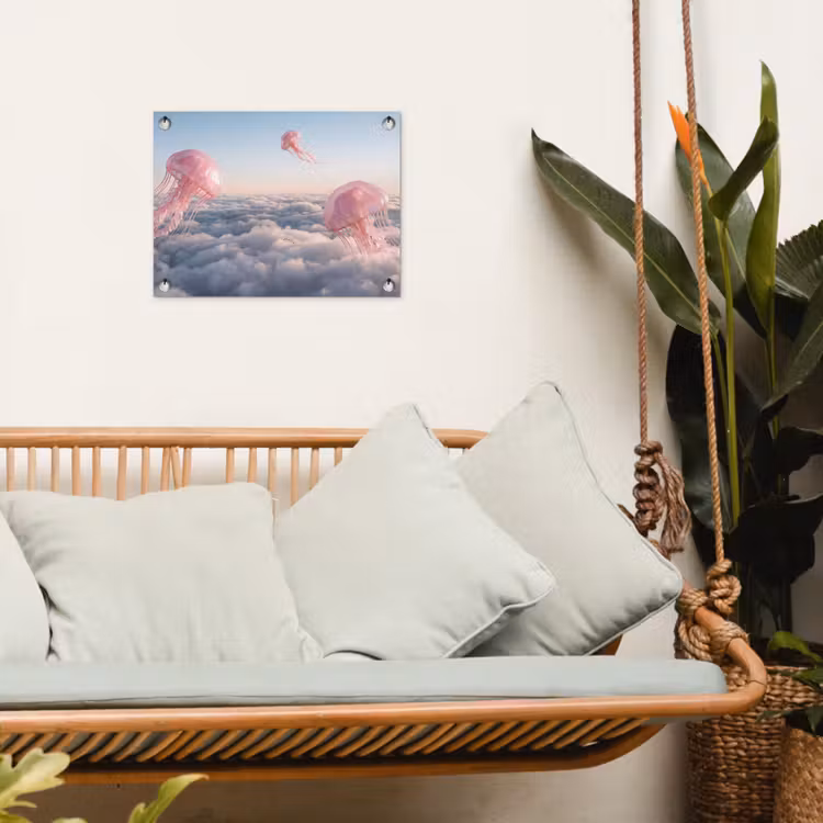 Garden Poster - Pink Animal - Clouds - Roze dier - Wolken tuinposter los doek klein