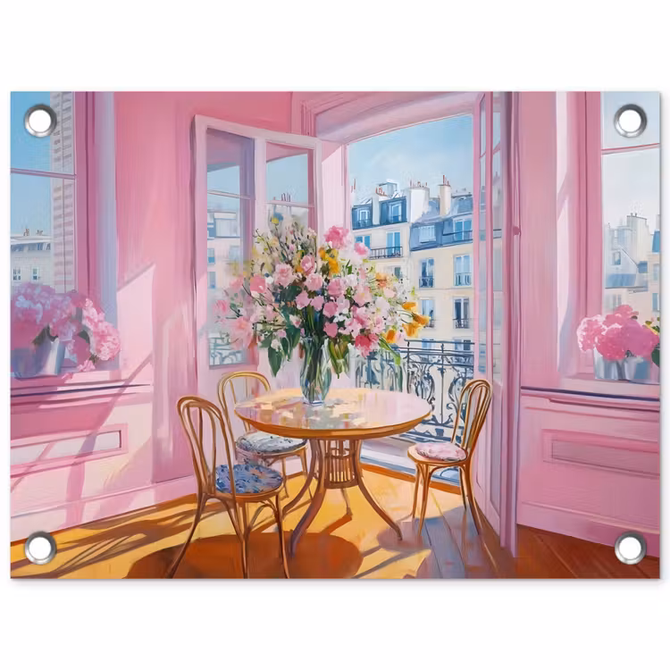 Pink - City - Bloemen tuinposter los doek klein -3d