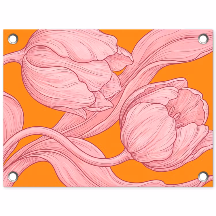 Garden Poster - Pink Flowers - Modern - Roze bloemen - Modern tuinposter los doek klein