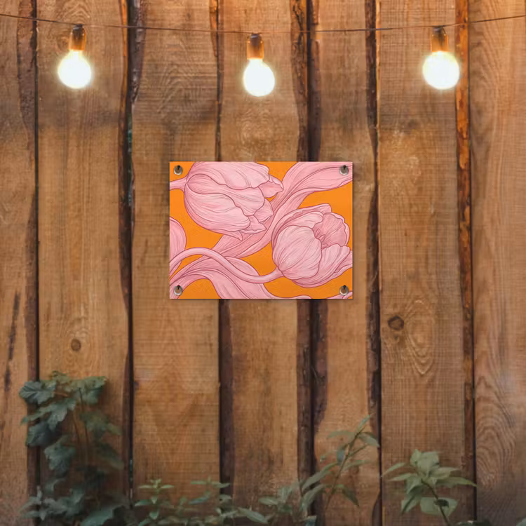 Garden Poster - Pink Flowers - Modern - Roze bloemen - Modern tuinposter los doek klein