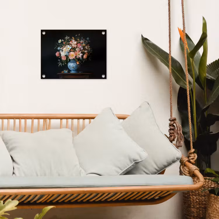 Roze - Bloemen - Vaas - Kleuren tuinposter los doek klein -sfeer7