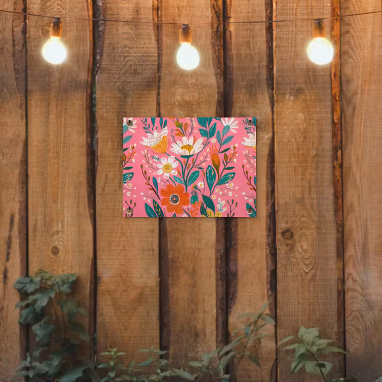 Roze - Bloemen - Wit - Oranje tuinposter los doek klein -sfeer1