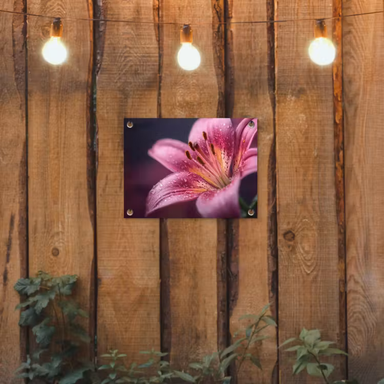 Roze - lelie - Dauwdruppels tuinposter los doek klein -sfeer1