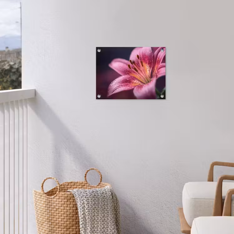 Roze - lelie - Dauwdruppels tuinposter los doek klein -sfeer8