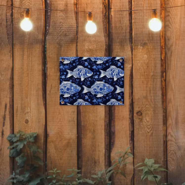 Vissen - Bloemen - Blauw tuinposter los doek klein 239 -sfeer1