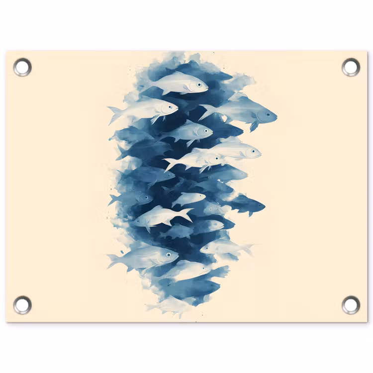 Vissen - Minimalistisch - Blauw tuinposter los doek klein -3d