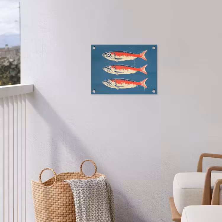 Vissen - Rood - Blauw tuinposter los doek klein -sfeer8