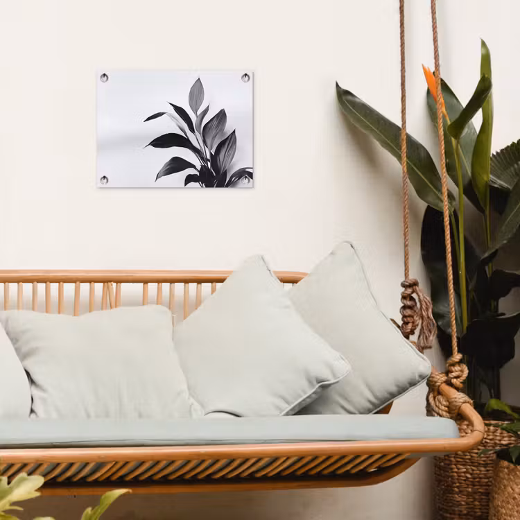 Plant - Bladeren - Minimalistisch - Zwart tuinposter los doek klein -sfeer7