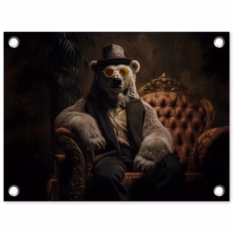 Ijsbeer - Hoed - Bril - Stoel tuinposter los doek klein -3d
