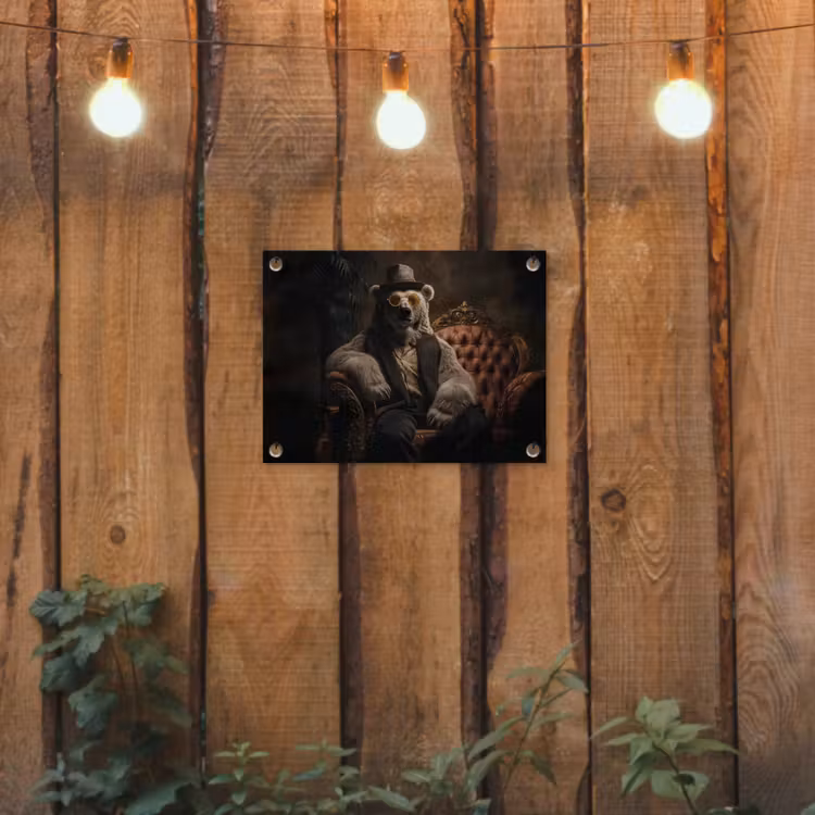 Ijsbeer - Hoed - Bril - Stoel tuinposter los doek klein -sfeer1