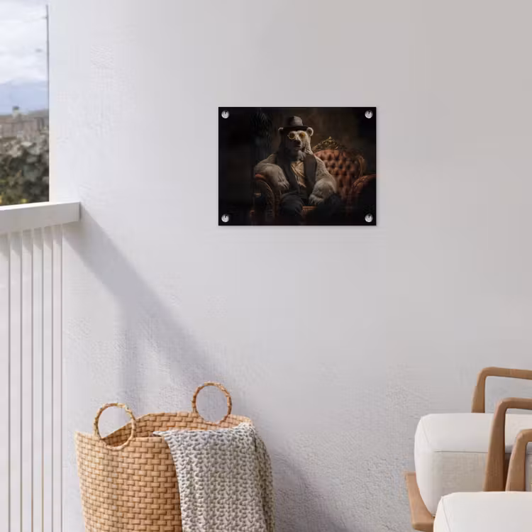 Ijsbeer - Hoed - Bril - Stoel tuinposter los doek klein -sfeer8
