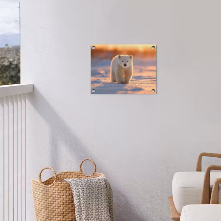 Ijsbeer - Sneeuw - Zonsopgang tuinposter los doek klein -sfeer8