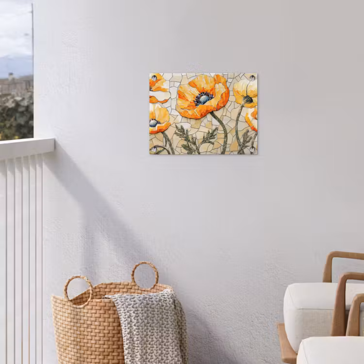 Klaprozen - Oranje - Mozaïek - Bladeren tuinposter los doek klein -sfeer8