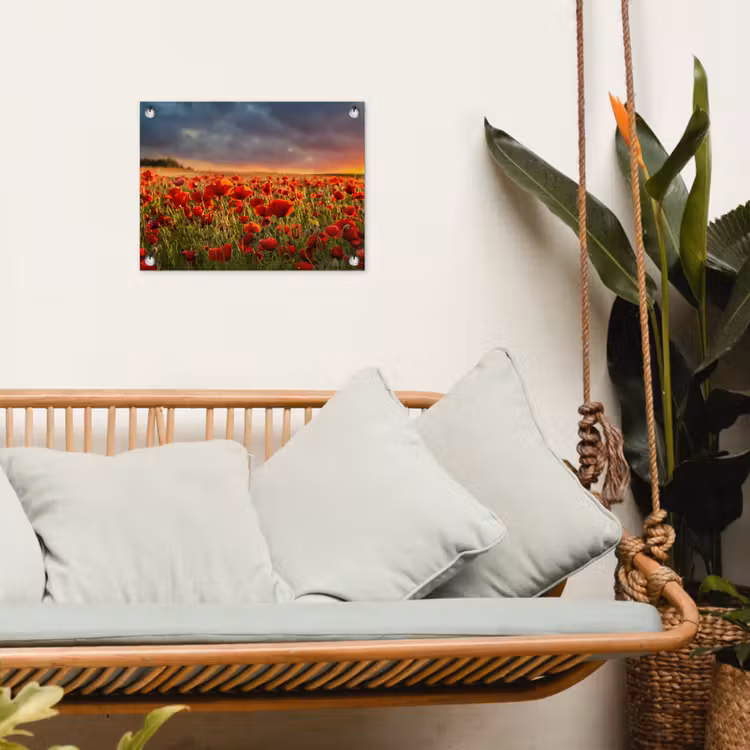 Klaprozenveld bij zonsondergang tuinposter los doek klein -sfeer7