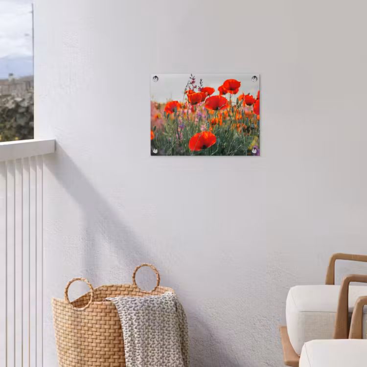 Klaproos - Bloemen - Rood - Paars - Weide tuinposter los doek klein -sfeer8