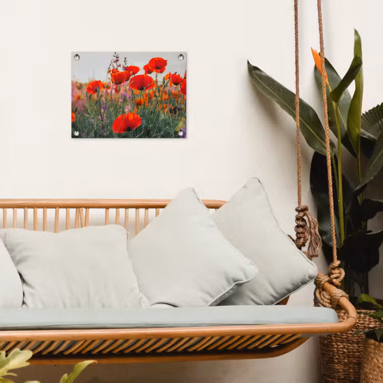 Klaproos - Bloemen - Rood - Paars - Weide tuinposter los doek klein -sfeer7