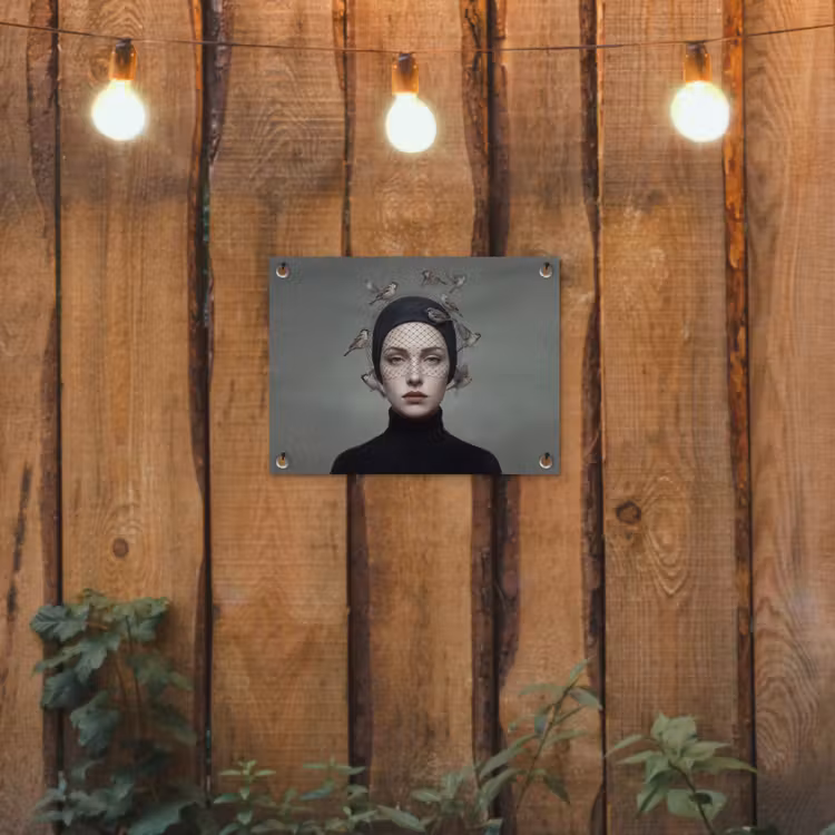 Portret - Vogels - Zwart tuinposter los doek klein -sfeer1