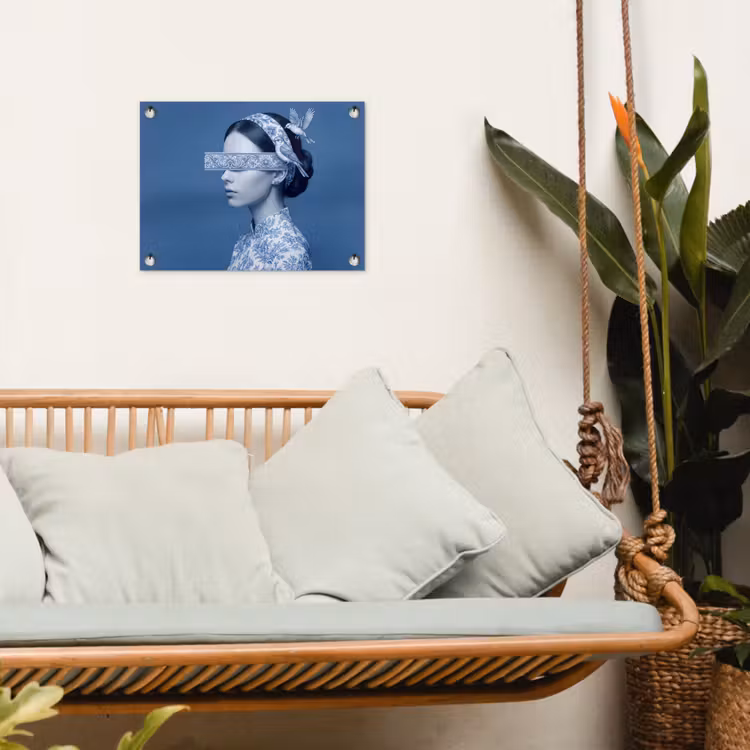 Portret - Klassiek - Wit - Blauw tuinposter los doek klein -sfeer7