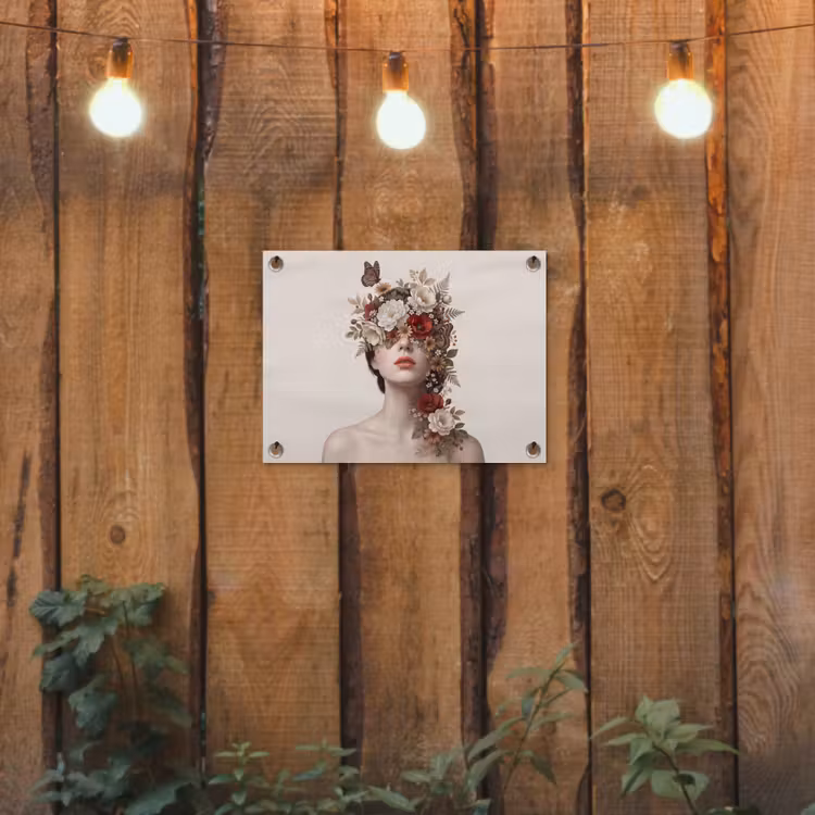 Portret - Bloemen - Cremé tuinposter los doek klein -sfeer1