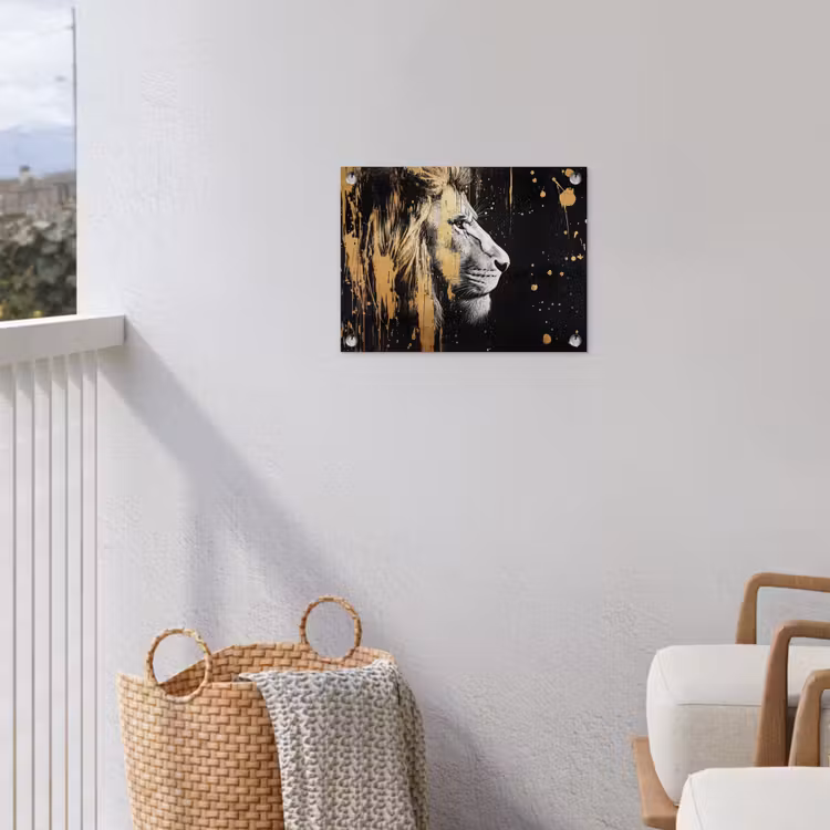 Portret - Leeuw - Abstract - Goud tuinposter los doek klein -sfeer8