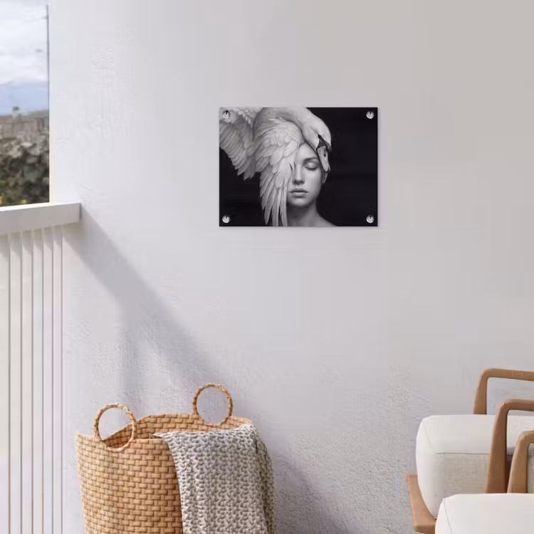 Portret - Zwaan - Zwart - Wit tuinposter los doek klein -sfeer8