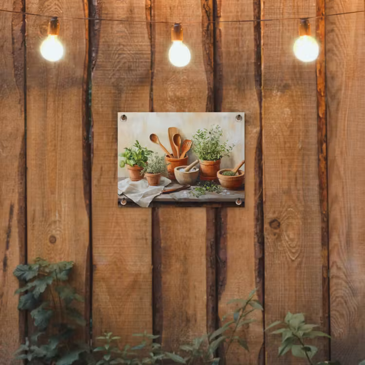 Potten - Kruiden - Hout tuinposter los doek klein -sfeer1