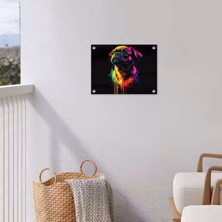 Puck - Hond - Verf - Kleuren tuinposter los doek klein -sfeer8