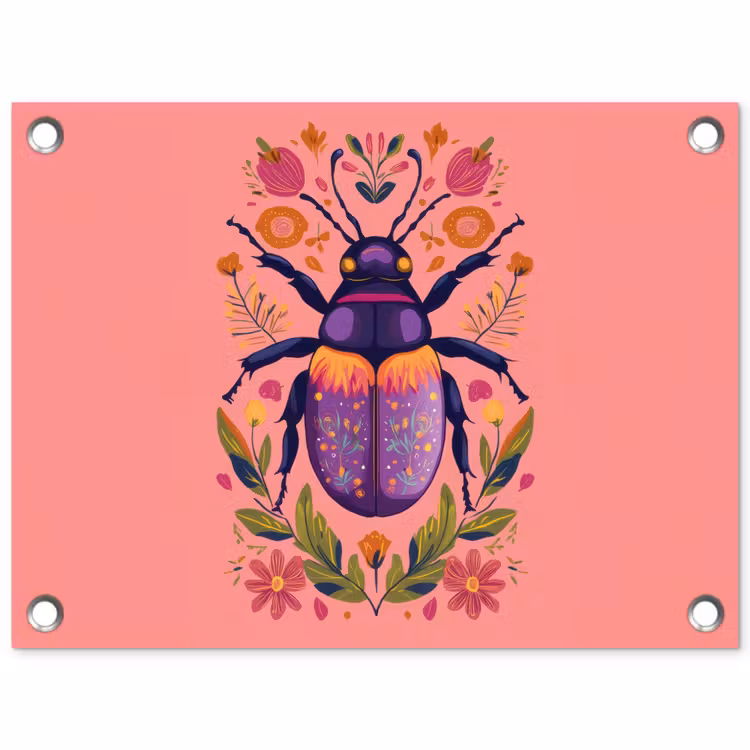 Paars - Kever - Stipjes - Bloemen tuinposter los doek klein -3d
