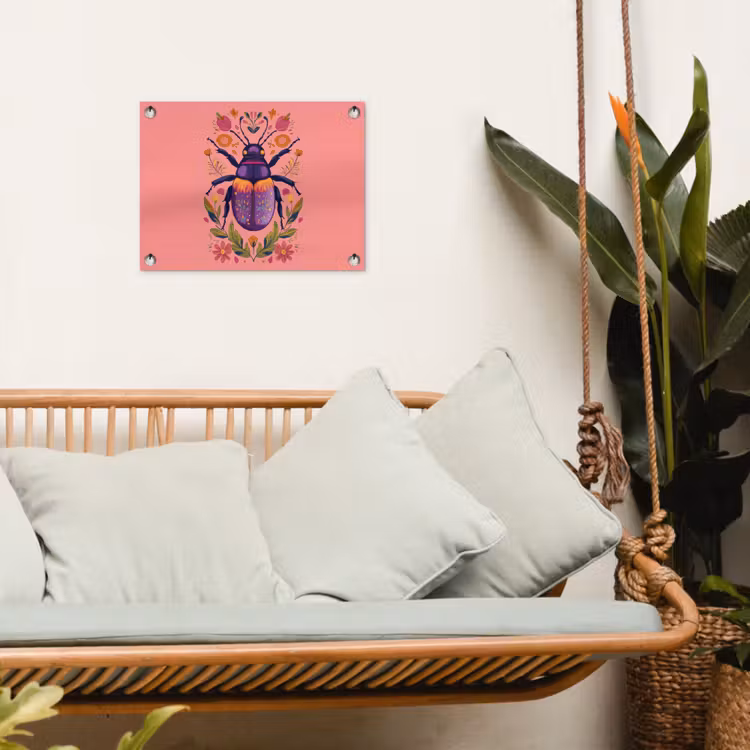 Paars - Kever - Stipjes - Bloemen tuinposter los doek klein -sfeer7