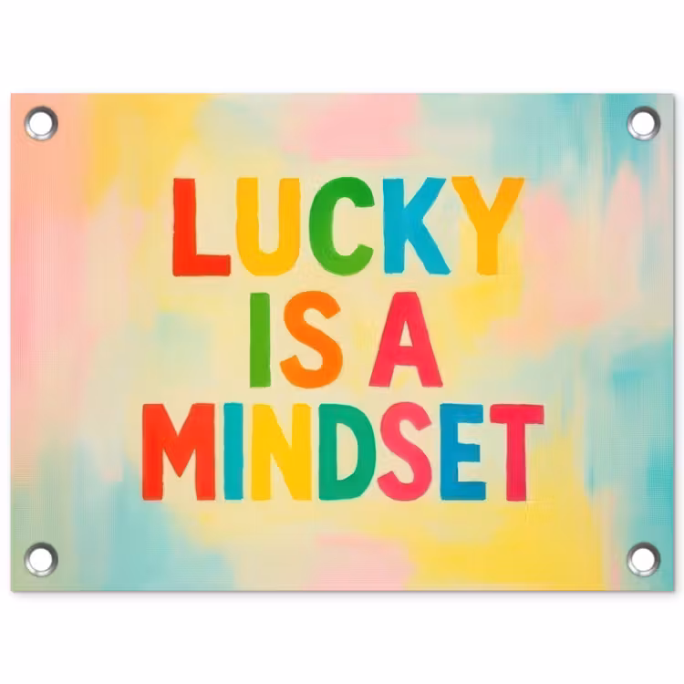 Quote - Lucky - Regenboogkleuren tuinposter los doek klein -3d