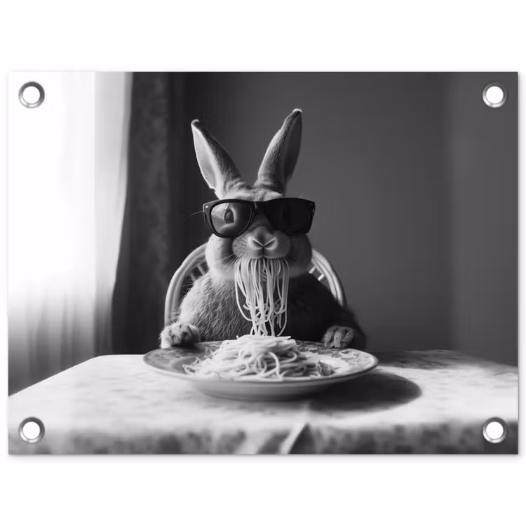 Konijn - Bunny - Zonnebril - Tafelkleed - Pasta - Schattig tuinposter los doek klein -3d
