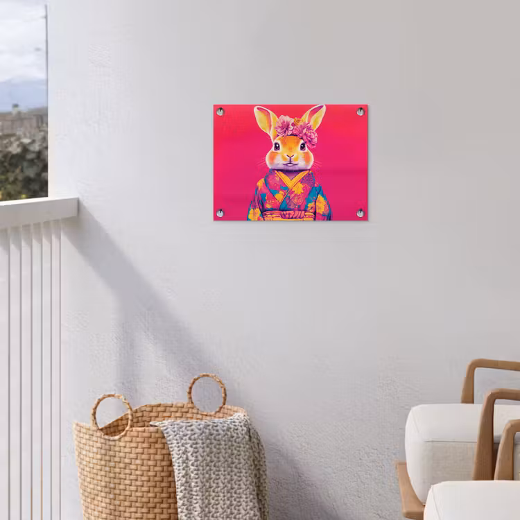 Konijn - Bloemen - Kleurrijk - Kimono tuinposter los doek klein -sfeer8