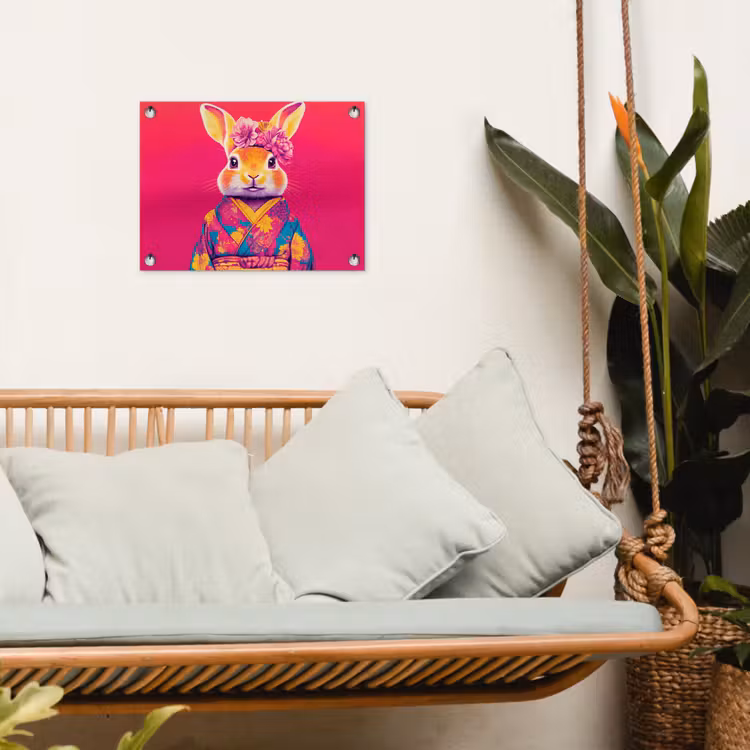 Konijn - Bloemen - Kleurrijk - Kimono tuinposter los doek klein -sfeer7