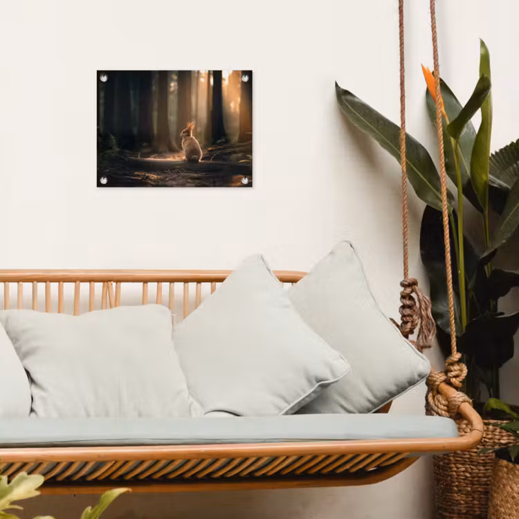 Konijn - Bos - Zonnestralen tuinposter los doek klein -sfeer7