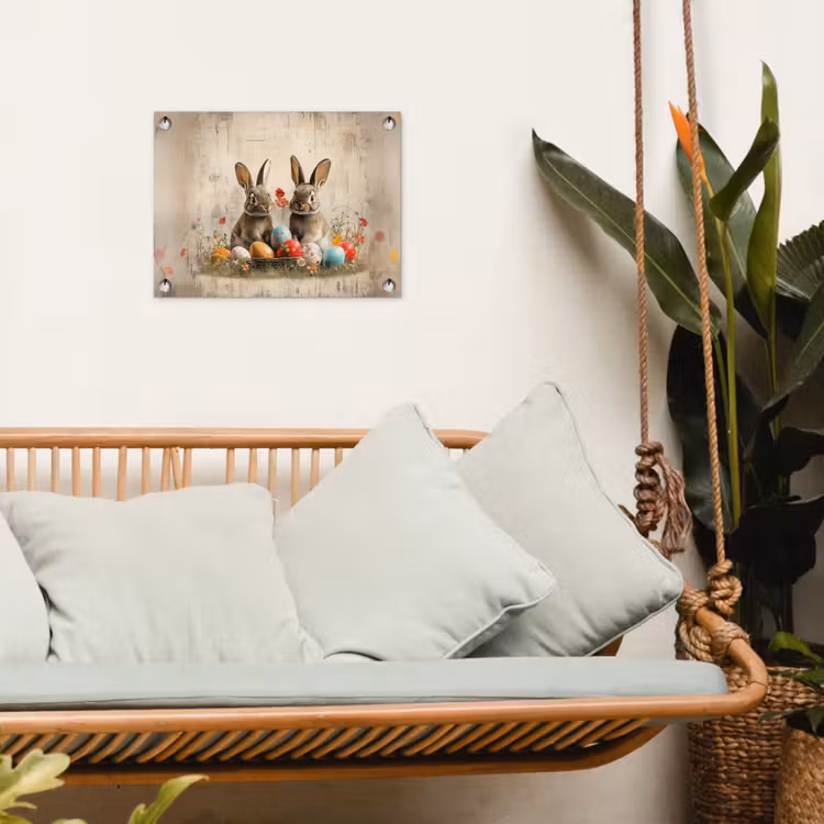 Konijnen - Bloemen - Eieren tuinposter los doek klein -sfeer7