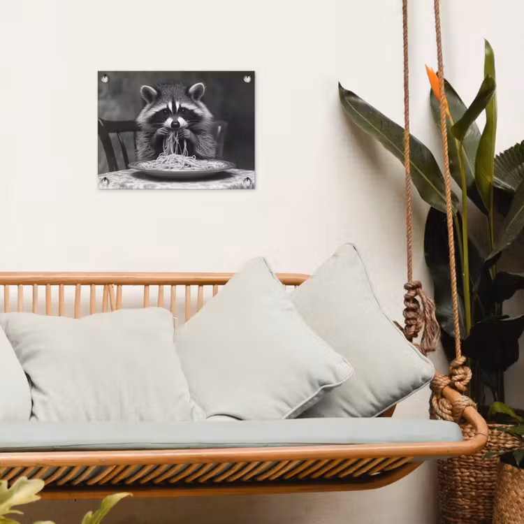 Wasbeer - Cute - Pasta - Tafelkleed - Zwart - Wit tuinposter los doek klein -sfeer7