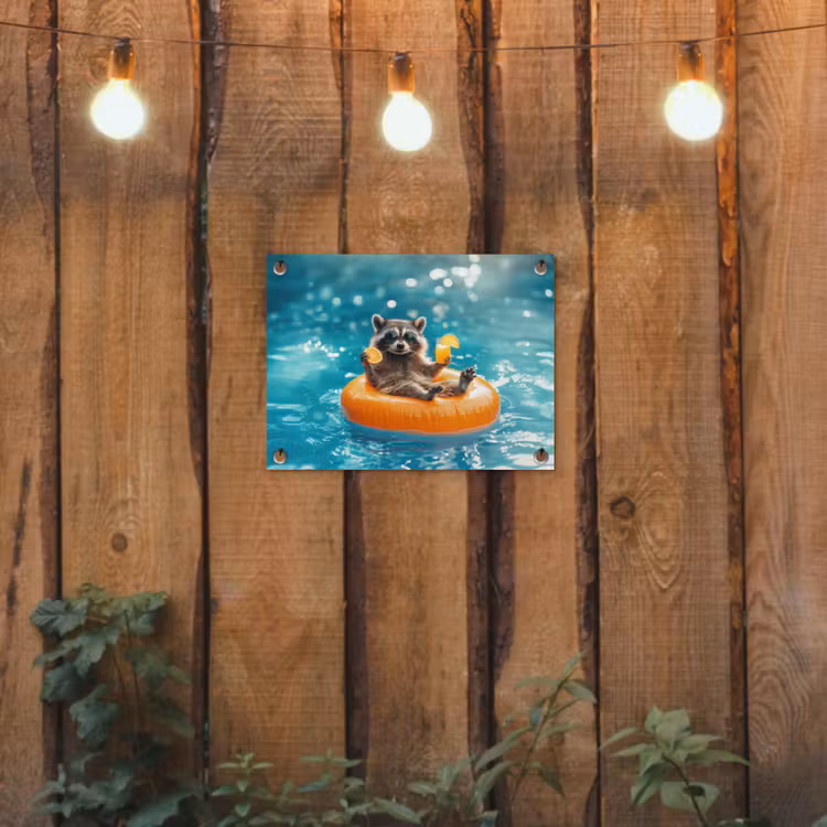 Wasbeer - Zonnebril - Zwemband - Geel tuinposter los doek klein -sfeer1
