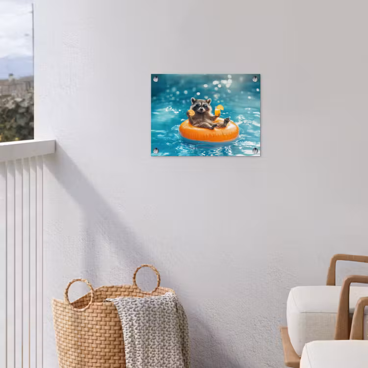 Wasbeer - Zonnebril - Zwemband - Geel tuinposter los doek klein -sfeer8