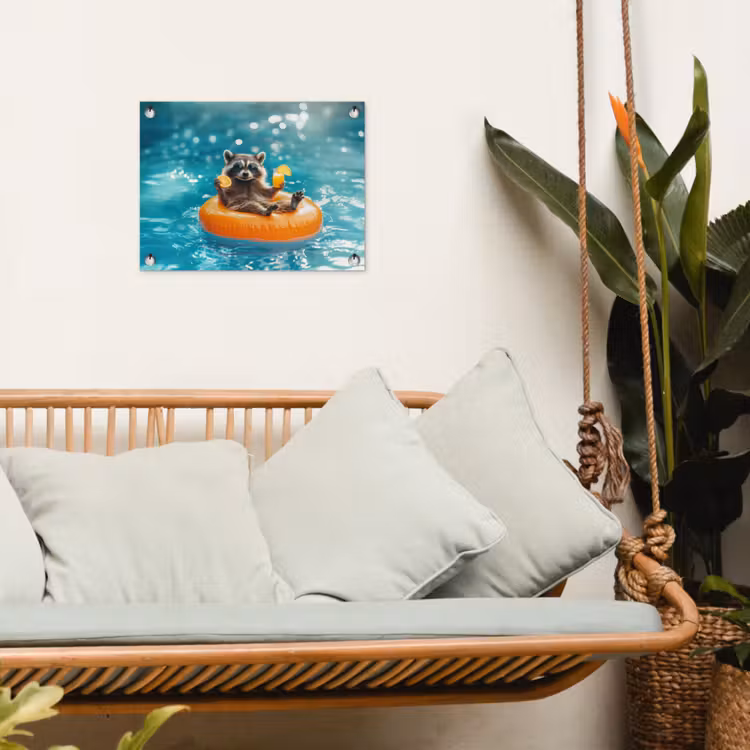 Wasbeer - Zonnebril - Zwemband - Geel tuinposter los doek klein -sfeer7
