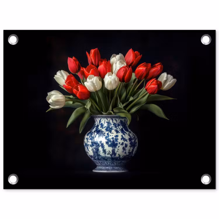 Rode - Bloemen - Tulpen - Vaas tuinposter los doek klein -3d