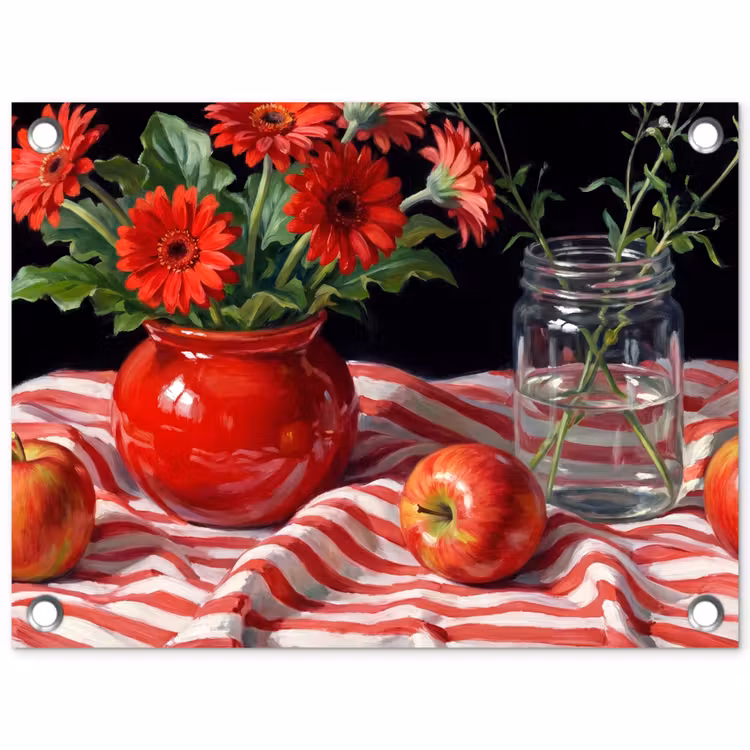 Garden Poster - Red Flowers - Vase - Rode bloemen - Vaas tuinposter los doek klein