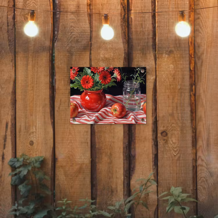 Garden Poster - Red Flowers - Vase - Rode bloemen - Vaas tuinposter los doek klein
