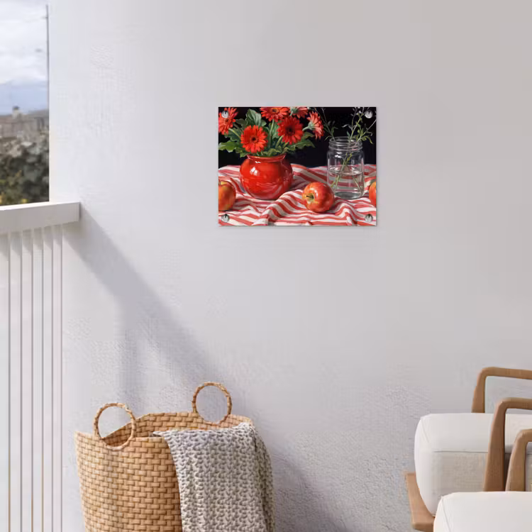 Garden Poster - Red Flowers - Vase - Rode bloemen - Vaas tuinposter los doek klein