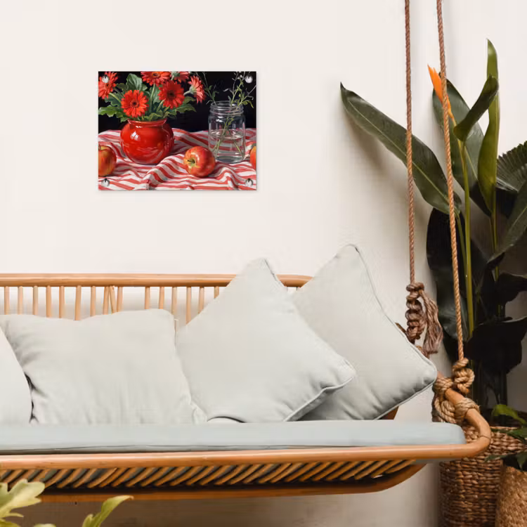Garden Poster - Red Flowers - Vase - Rode bloemen - Vaas tuinposter los doek klein