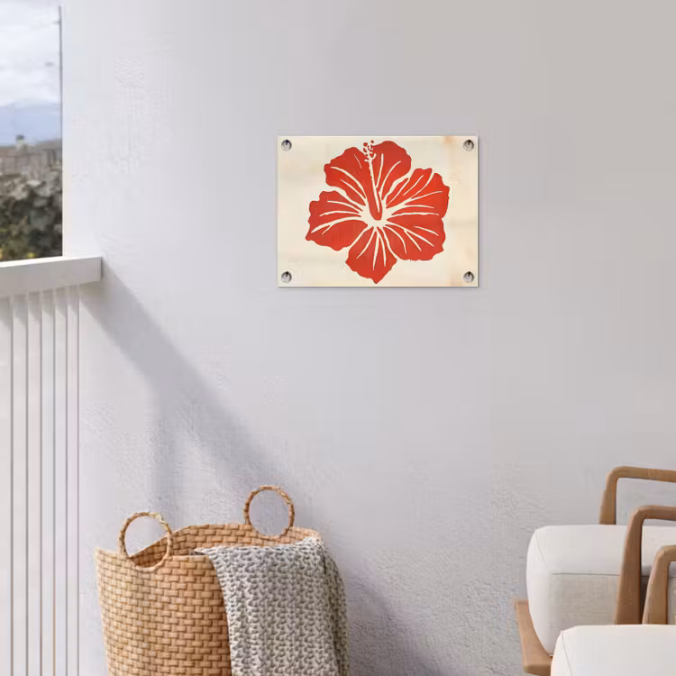 Rode hibiscusbloem - Textuur achtergrond - Beige tuinposter los doek klein -sfeer8