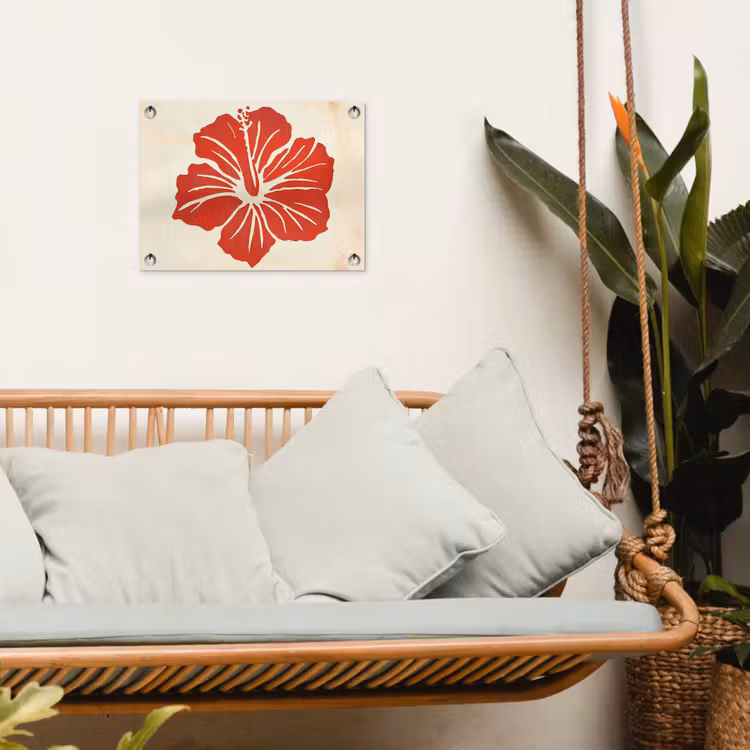Rode hibiscusbloem - Textuur achtergrond - Beige tuinposter los doek klein -sfeer7