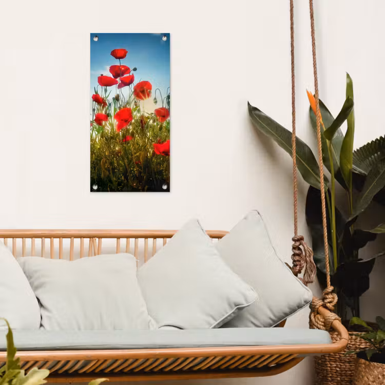 Rode klaprozen tegen de hemel tuinposter los doek klein -sfeer7